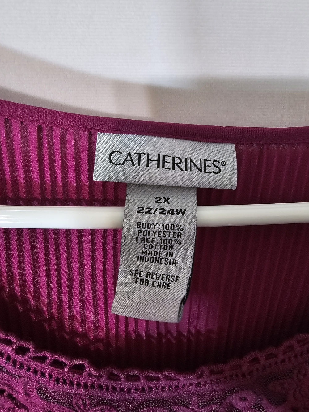Catherines Magenta Pleated Lace-Trim Flutter Sleeve Tunic - Picture 6 of 6